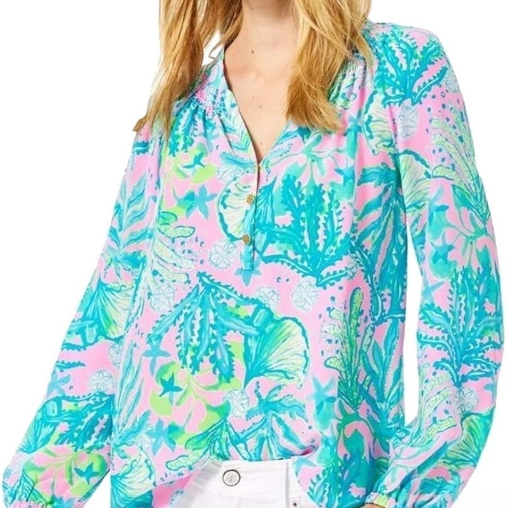 Lilly Pulitzer ELSA 100% Silk Top Mandevilla Baby Hip Nautic size Medium NWT